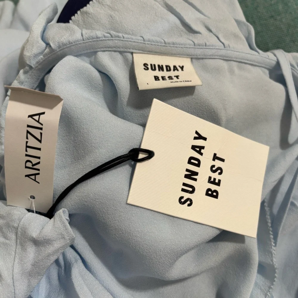 NWT SUNDAY BEST Aritzia Blue Asymmetrical Wrap Dress - Picture 11 of 16